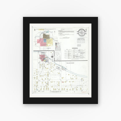 Old map wall art mockup — black gallery frame with white mat — Sanborn Fire Insurance Map from Centreville, Saint Joseph County, Michigan (1939) - Complete Map Set