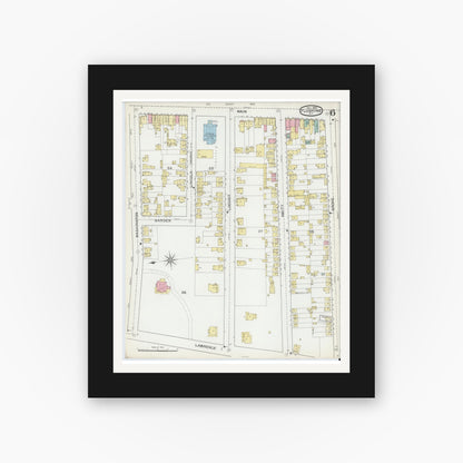 Old map wall art mockup — black gallery frame with white mat — Sanborn Fire Insurance Map from Flushing, Queens County, New York (1892), Sheet #0006