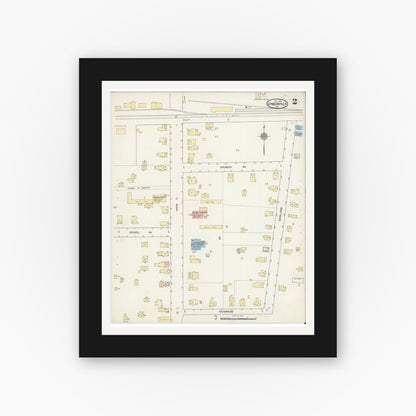 Old map wall art mockup — black gallery frame with white mat — Sanborn Fire Insurance Map from Lyndonville, Orleans County, New York (1914), Sheet #0002