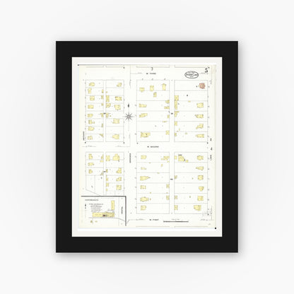 Old map wall art mockup — black gallery frame with white mat — Sanborn Fire Insurance Map from Storm Lake, Buena Vista County, Iowa (1909), Sheet #0005