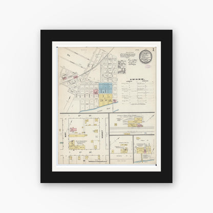 Old map wall art mockup — black gallery frame with white mat — Sanborn Fire Insurance Map from Henry, Marshall County, Illinois (1888), Sheet #0001
