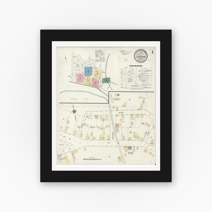 Old map wall art mockup — black gallery frame with white mat — Sanborn Fire Insurance Map from Liverpool, Onondaga County, New York (1911) - Complete Map Set