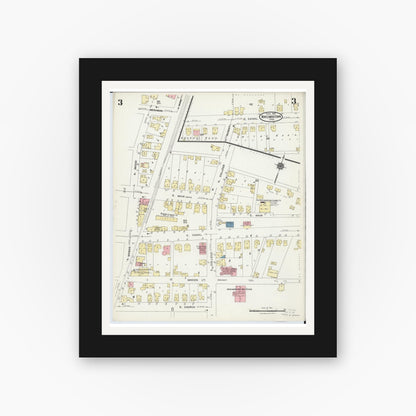 Old map wall art mockup — black gallery frame with white mat — Sanborn Fire Insurance Map from Newcomerstown, Tuscarawas County, Ohio (1924), Sheet #0003