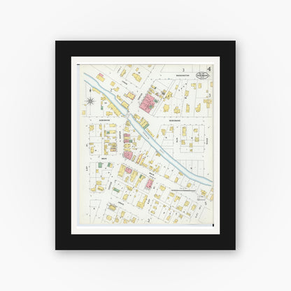 Old map wall art mockup — black gallery frame with white mat — Sanborn Fire Insurance Map from Sebewaing, Huron County, Michigan (1901), Sheet #0004