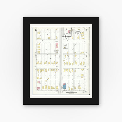 Old map wall art mockup — black gallery frame with white mat — Sanborn Fire Insurance Map from Deshler, Henry County, Ohio (1923), Sheet #0006