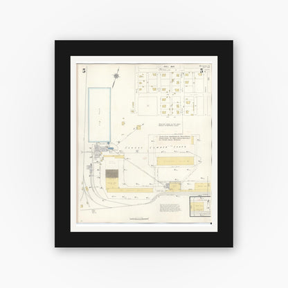 Old map wall art mockup — black gallery frame with white mat — Sanborn Fire Insurance Map from Conroe, Montgomery County, Texas (1943), Sheet #0005