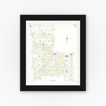 Old map wall art mockup — black gallery frame with white mat — Sanborn Fire Insurance Map from Commerce, Hunt County, Texas (1933), Sheet #0003
