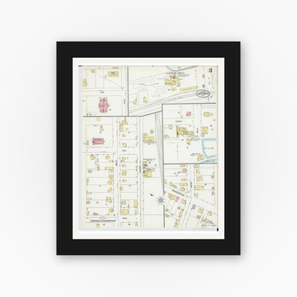 Old map wall art mockup — black gallery frame with white mat — Sanborn Fire Insurance Map from Leetonia, Columbiana County, Ohio (1898), Sheet #0003