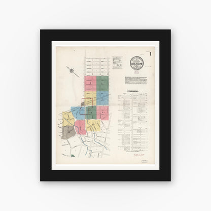 Old map wall art mockup — black gallery frame with white mat — Sanborn Fire Insurance Map from Burlingame, San Mateo County, California (1913), Sheet #0001