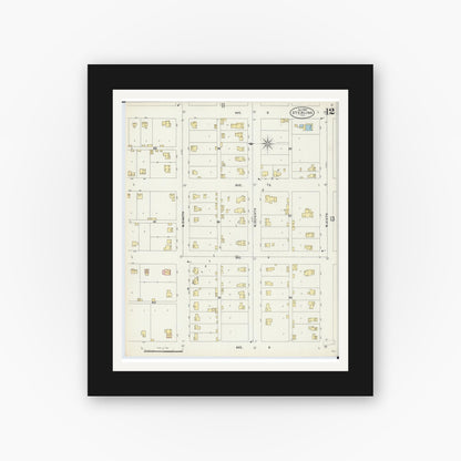 Old map wall art mockup — black gallery frame with white mat — Sanborn Fire Insurance Map from Sterling, Whiteside County, Illinois (1897), Sheet #0012