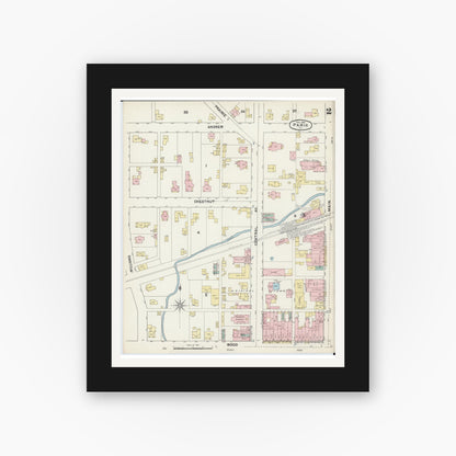 Old map wall art mockup — black gallery frame with white mat — Sanborn Fire Insurance Map from Paris, Edgar County, Illinois (1890), Sheet #0002