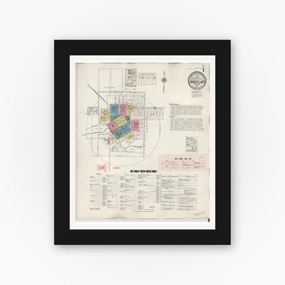 Old map wall art mockup — black gallery frame with white mat — Sanborn Fire Insurance Map from Rensselaer, Jasper County, Indiana (1942) - Complete Map Set