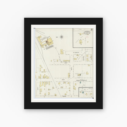 Old map wall art mockup — black gallery frame with white mat — Sanborn Fire Insurance Map from Cadott, Chippewa County, Wisconsin (1894), Sheet #0003