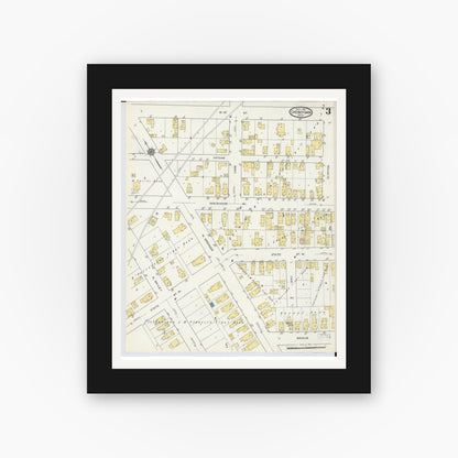 Old map wall art mockup — black gallery frame with white mat — Sanborn Fire Insurance Map from Cheboygan, Cheboygan County, Michigan (1915), Sheet #0003