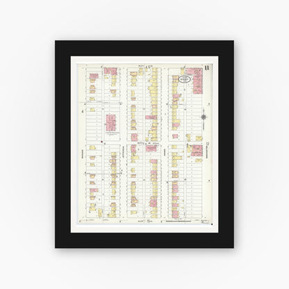 Old map wall art mockup — black gallery frame with white mat — Sanborn Fire Insurance Map from Gary, Lake County, Indiana (1911), Sheet #0011