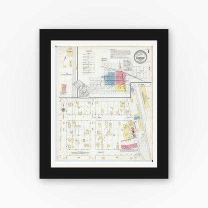 Old map wall art mockup — black gallery frame with white mat — Sanborn Fire Insurance Map from Edmore, Montcalm County, Michigan (1918) - Complete Map Set
