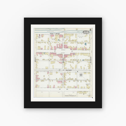 Old map wall art mockup — black gallery frame with white mat — Sanborn Fire Insurance Map from Newport, Perry County, Pennsylvania (1891), Sheet #0003