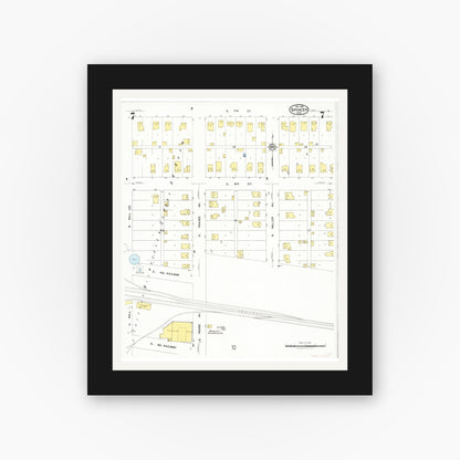 Old map wall art mockup — black gallery frame with white mat — Sanborn Fire Insurance Map from Spencer, Clay County, Iowa (1924), Sheet #0007