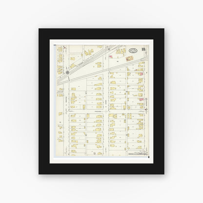 Old map wall art mockup — black gallery frame with white mat — Sanborn Fire Insurance Map from Galion, Crawford County, Ohio (1913), Sheet #0018