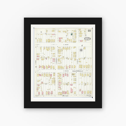 Old map wall art mockup — black gallery frame with white mat — Sanborn Fire Insurance Map from Chillicothe, Ross County, Ohio (1909), Sheet #0022
