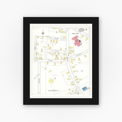 Old map wall art mockup — black gallery frame with white mat — Sanborn Fire Insurance Map from Saugus, Essex County, Massachusetts (1922), Sheet #0004