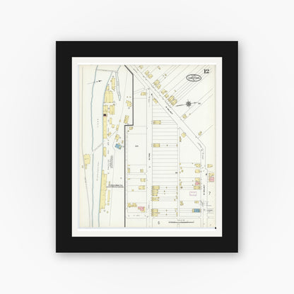 Old map wall art mockup — black gallery frame with white mat — Sanborn Fire Insurance Map from Lewistown, Mifflin County, Pennsylvania (1910), Sheet #0012