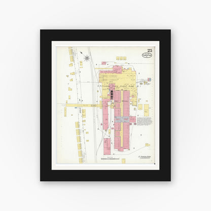 Old map wall art mockup — black gallery frame with white mat — Sanborn Fire Insurance Map from Tarentum, Allegheny County, Pennsylvania (1909), Sheet #0025
