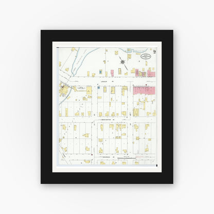 Old map wall art mockup — black gallery frame with white mat — Sanborn Fire Insurance Map from Lakeview, Montcalm County, Michigan (1910), Sheet #0002