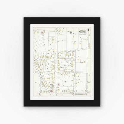 Old map wall art mockup — black gallery frame with white mat — Sanborn Fire Insurance Map from Statesville, Iredell County, North Carolina (1918), Sheet #0012