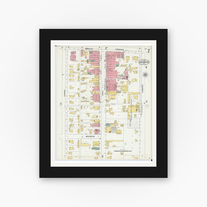 Old map wall art mockup — black gallery frame with white mat — Sanborn Fire Insurance Map from Bowling Green, Wood County, Ohio (1900), Sheet #0007