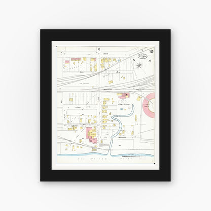 Old map wall art mockup — black gallery frame with white mat — Sanborn Fire Insurance Map from Ottumwa, Wapello County, Iowa (1902), Sheet #0010