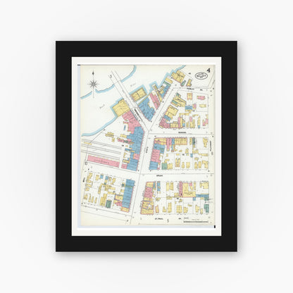Old map wall art mockup — black gallery frame with white mat — Sanborn Fire Insurance Map from Beloit, Rock County, Wisconsin (1902), Sheet #0004