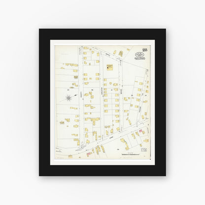 Old map wall art mockup — black gallery frame with white mat — Sanborn Fire Insurance Map from Peabody, Essex County, Massachusetts (1907), Sheet #0028