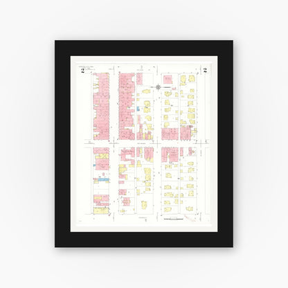 Old map wall art mockup — black gallery frame with white mat — Sanborn Fire Insurance Map from Webster City, Hamilton County, Iowa (1938), Sheet #0002