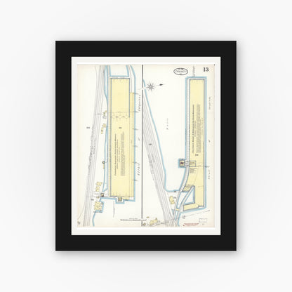 Old map wall art mockup — black gallery frame with white mat — Sanborn Fire Insurance Map from Crockett, Contra Costa County, California (1899), Sheet #0013