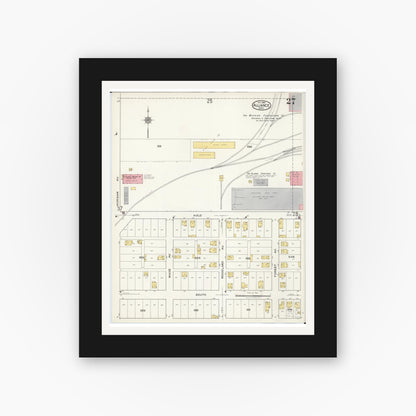 Old map wall art mockup — black gallery frame with white mat — Sanborn Fire Insurance Map from Alliance, Stark County, Ohio (1921), Sheet #0027