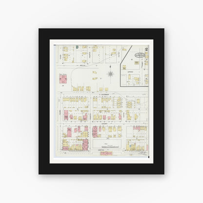 Old map wall art mockup — black gallery frame with white mat — Sanborn Fire Insurance Map from Dennison, Tuscarawas County, Ohio (1895), Sheet #0002