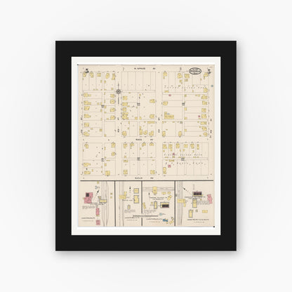 Old map wall art mockup — black gallery frame with white mat — Sanborn Fire Insurance Map from Byesville, Guernsey County, Ohio (1922), Sheet #0005