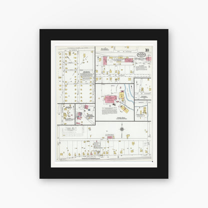 Old map wall art mockup — black gallery frame with white mat — Sanborn Fire Insurance Map from Hickory, Catawba County, North Carolina (1919), Sheet #0010