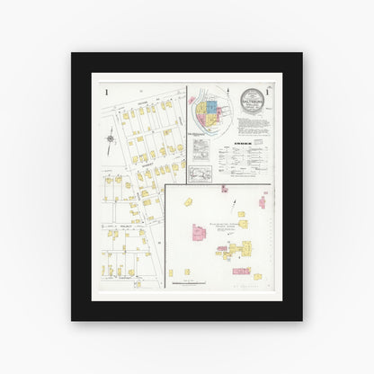 Old map wall art mockup — black gallery frame with white mat — Sanborn Fire Insurance Map from Saltsburg, Indiana County, Pennsylvania (1927), Sheet #0001