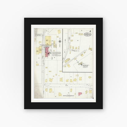 Old map wall art mockup — black gallery frame with white mat — Sanborn Fire Insurance Map from Henderson, Rusk County, Texas (1919), Sheet #0004
