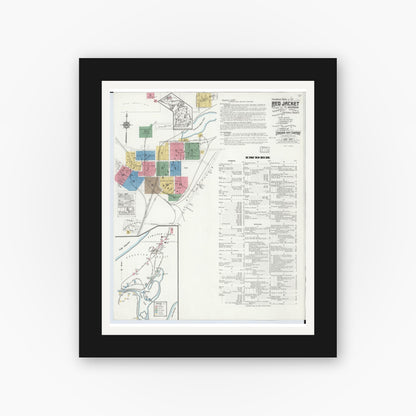 Old map wall art mockup — black gallery frame with white mat — Sanborn Fire Insurance Map from Red Jacket, Houghton County, Michigan (1917) - Complete Map Set