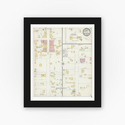 Old map wall art mockup — black gallery frame with white mat — Sanborn Fire Insurance Map from Williamston, Martin County, North Carolina (1896), Sheet #0001