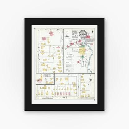 Old map wall art mockup — black gallery frame with white mat — Sanborn Fire Insurance Map from Willoughby, Lake County, Ohio (1904), Sheet #0001
