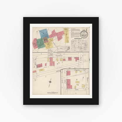 Old map wall art mockup — black gallery frame with white mat — Sanborn Fire Insurance Map from Marion, Mcdowell County, North Carolina (1922) - Complete Map Set