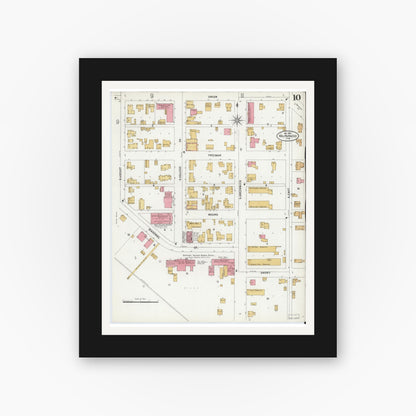 Old map wall art mockup — black gallery frame with white mat — Sanborn Fire Insurance Map from Valparaiso, Porter County, Indiana (1899), Sheet #0010