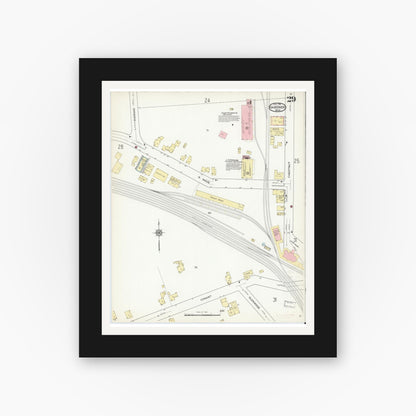 Old map wall art mockup — black gallery frame with white mat — Sanborn Fire Insurance Map from Gardner, Worcester County, Massachusetts (1914), Sheet #0029
