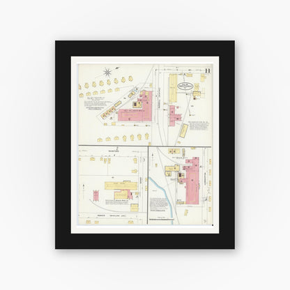 Old map wall art mockup — black gallery frame with white mat — Sanborn Fire Insurance Map from Fayetteville, Cumberland County, North Carolina (1908), Sheet #0011