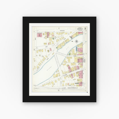 Old map wall art mockup — black gallery frame with white mat — Sanborn Fire Insurance Map from Sharon, Mercer County, Pennsylvania (1908), Sheet #0005