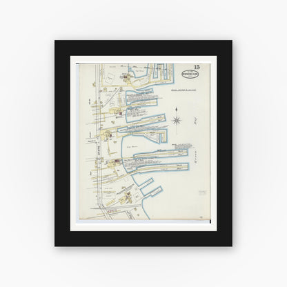 Old map wall art mockup — black gallery frame with white mat — Sanborn Fire Insurance Map from Menominee, Menominee County, Michigan (1890), Sheet #0015